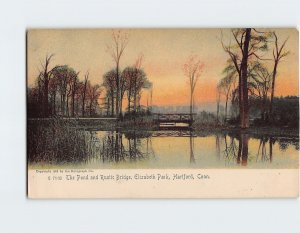 Postcard The Pond and Rustic Bridge, Elizabeth Park, Hartford, Connecticut