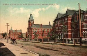 Vintage Postcard 1912 Normal School & City Hall Queen Street Fredericton NB