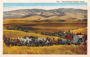 A WASHINGTON HARVEST SCENE~HORSES PULLING MACHINERY POSTCARD 1920s