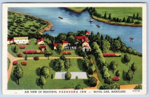 1948 ROYAL OAK MARYLAND MD PASADENA INN MOTEL AERIAL VIEW VINTAGE LINEN POSTCARD