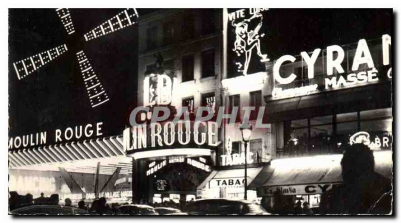 Modern Postcard Paris Moulin Rouge night