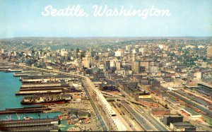 Washington Seattle Aerial View Of Metropolitan Area and Waterfront