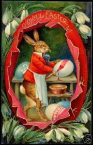 EASTER  Dressed Rabbit decorating Eggs vintage & rare