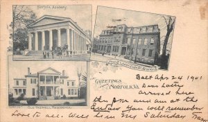GREETINGS FROM NORFOLK VIRGINIA YOUNG LADIES COLLEGE TAZWELL RES. POSTCARD 1901