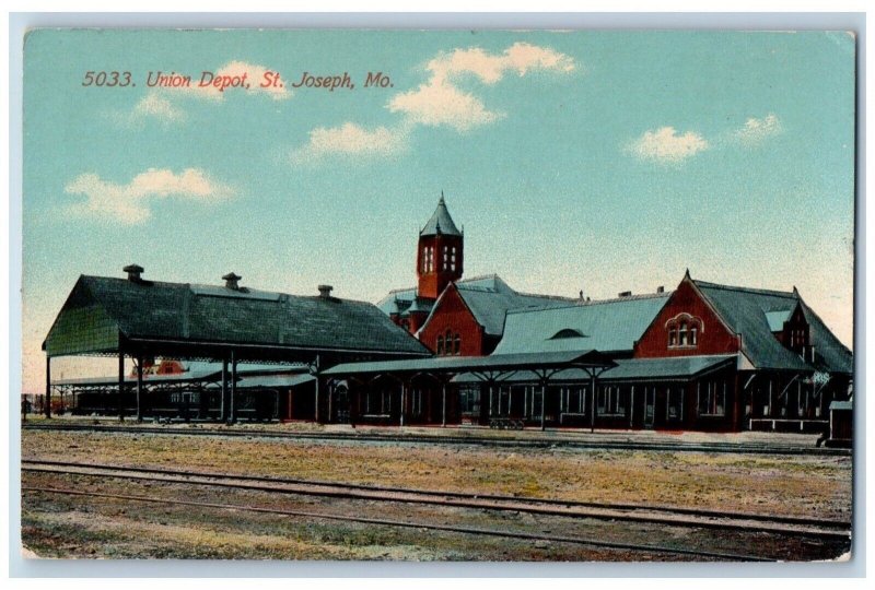 St. Joseph Missouri Postcard Union Depot Exterior Building 1913 Vintage Antique