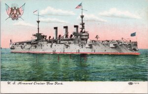 US Armored Cruiser 'New York' Ship USA Navy Military Vessel Naval Postcard H29
