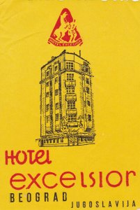 Yugoslavia Beograd Hotel Excelsior Vintage Luggage Label sk1954