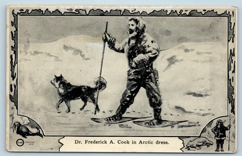 Postcard North Pole Explorer Frederick Cook In Artic Dress Husky 1909 M2