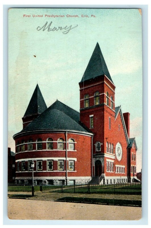 1911 First United Presbyterian Church Erie Pennsylvania PA Antique Postcard