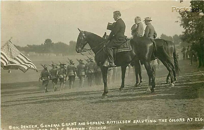 Military, Governer Deneen, General Grant, General Kittillsen, Saluting , RPPC