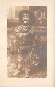 RPPC 5 YEAR OLD COWBOY GUN LARIAT CLOTHES OHIO REAL PHOTO POSTCARD (c. 1915)