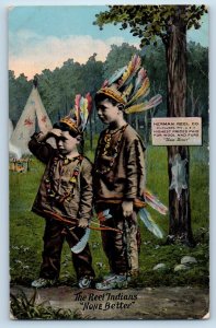 Children Postcard The Reel Indians None Better Herman Reel Co. Advertising