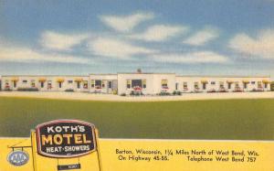 Barton Wisconsin Koths Motel Street View Antique Postcard K31243