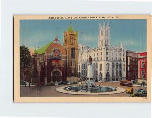 Postcard Circle Of St. Mary's And Baptist Church, Syracuse, New York