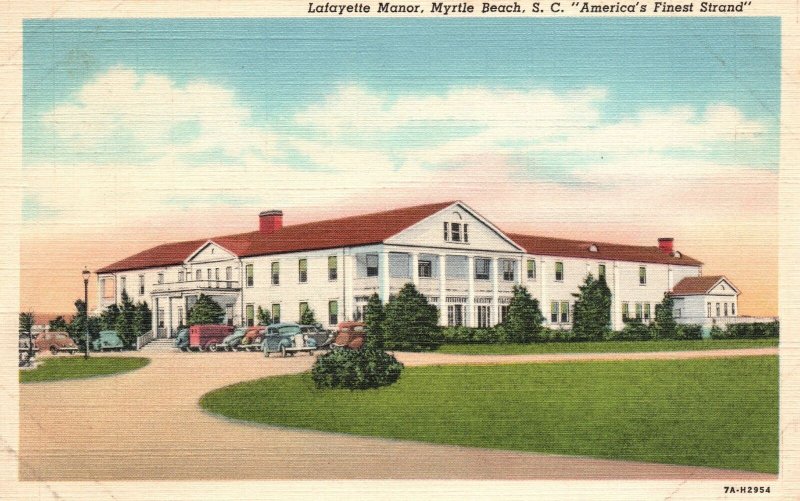 Vintage Postcard 1941 Lafayette Manor Green Lawn Myrtle Beach South Carolina SC