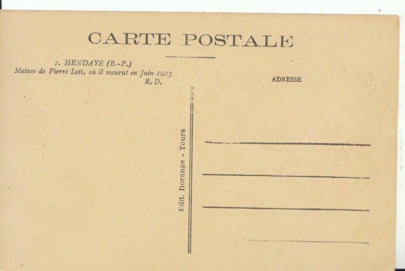 France Postcard - Hendaye - Maison De Pierre Loti - Ref 14176A