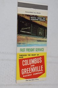 Columbus and Greenville Railway Company Advertising 30 Strike Matchbook Cover