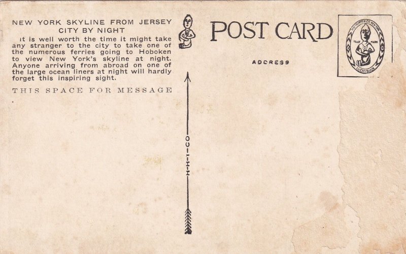 New York Skyline from Jersey City at Night Postcard 