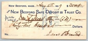 1909  New Bedford  Massachusetts  Isaac Francis    Check  6 x 2.5