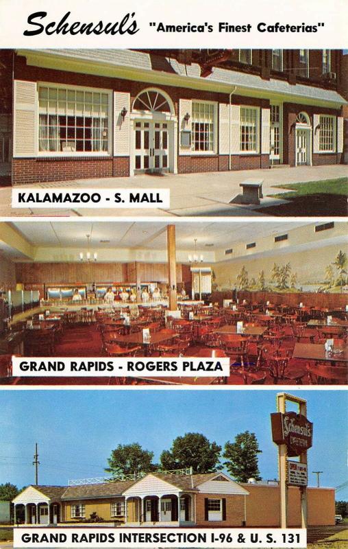 Kalamazoo & Grand Rapids Michigan 1960s Postcard Schensul's Cafeteria