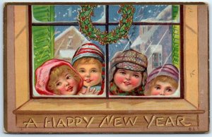 M-30272 A Happy New Year with Children and Mistletoe Art Print