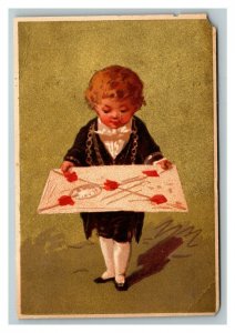 Vintage 1880's Victorian Trade Card Boy Colonial Dress Large Envelope Gold Face