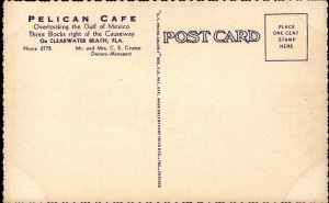 Clearwater Beach Florida FL Pelican Caf� Linen Vintage Postcard
