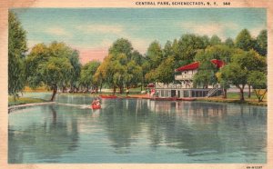 Vintage Postcard Central Park Tourist Attraction Boating Schenectady New York NY