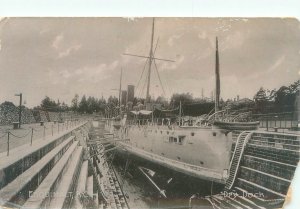 HMS Flora Warship in Dry Dock Esquimalt Canada 1907 RPPC  Used