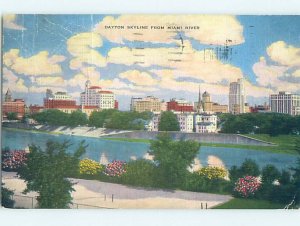 Linen BUILDINGS ALONG THE RIVER Dayton Ohio OH B4285