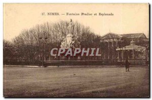 Nimes Old Postcard Fontaine Pradier and esplanade