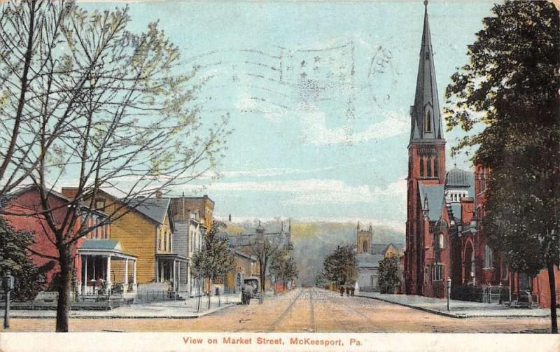 McKeesport Pennsylvania Market Street Scene Antique Postcard K39403