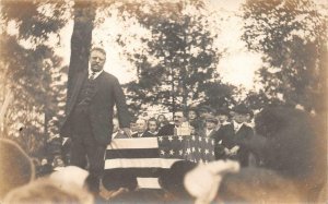RPPC PRESIDENT TEDDY ROOSEVELT FLAG POLITICAL SPEECH TEETH REAL PHOTO POSTCARD