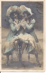 RPPC Tinted Beautiful Woman, 1908 Risque, France, Rosetta and Lillian, Two Women