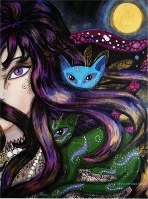 Fairy and Her Cats by Dreamlyn Cat Art Postcard