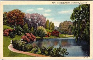 Postcard ROAD SCENE Waukegan Illinois IL AO7095