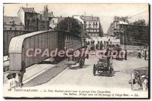 Postcard Old St Nazaire The Rolling Bridge open for the passage of a Cargo Boat