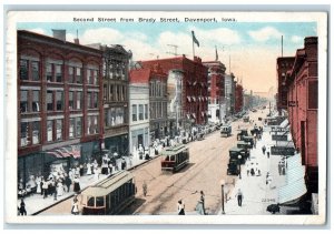 Davenport Iowa Postcard Second Street Brady Street Streetcar Exterior View 1921