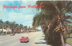 CA Greetings from Hollywood, Boulevard, Classic Cars, Palm Trees 1972 Postcard