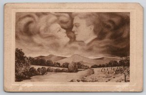 Fantasy Romance In The Sky Couple In The Clouds Above Mountains Postcard T28