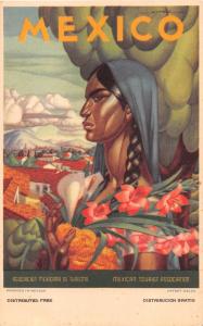 ASSOCIACION MEXICANA de TURISMO GRATIS-MEXICAN INDIAN WOMAN POSTCARD 1940s