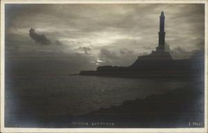 Genova Italy Lighthouse at Sunset c1910 Real Photo Postcard