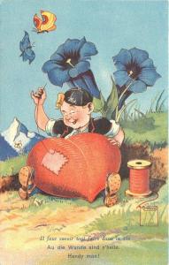 Artist 1950s Handy man Repairing Heart Balloon Butterfly Bluebells 1351