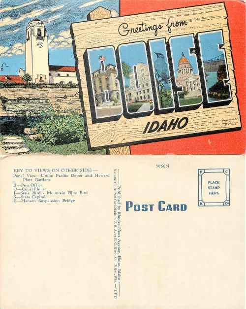 Greetings from BOISE Idaho ID, Large Letter Linen