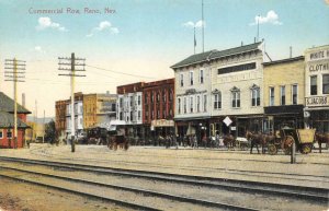Commercial Row RENO, NV Street Scene Railroad Tracks c1910s Vintage Postcard