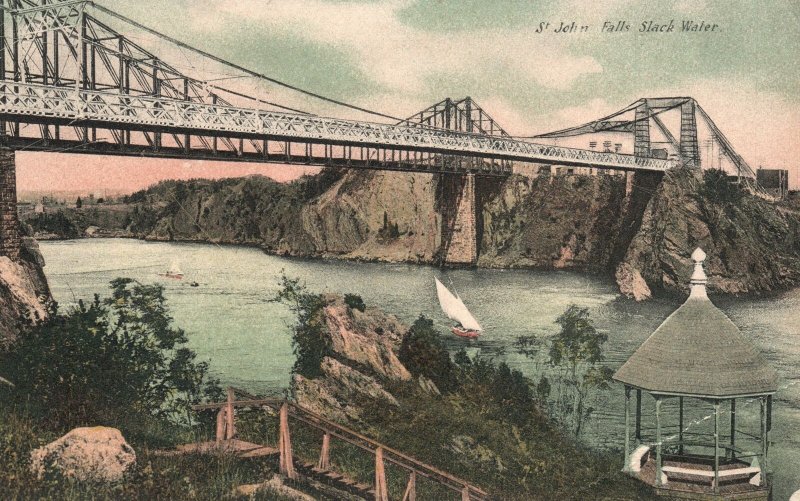 Vintage Postcard 1908 St. John Falls Slack Water New Brunswick Canada CAN