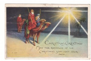 Three Wise Men, Guiding Star Light, 1924 Christmas Greetings Postcard, Pre-Linen