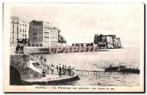 Old Postcard Napoli Via Partenope che con pescatori the tyrant reti