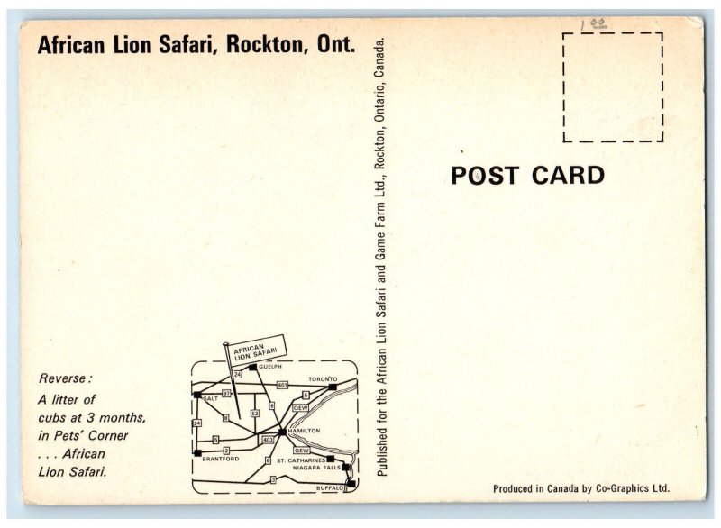 c1960's Map View, African Lion Safari, Rockton Ontario Canada Postcard 