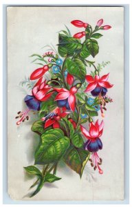 1880s Embossed Victorian Trade Card Beautiful Fuchsia Flowers 7D